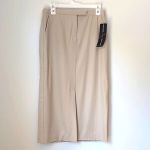 Emanuel Chic Beige Midi Skirt Adjustable Waistline Size 8